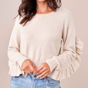 NWT Boutique Ruffle Sweater - Oatmeal